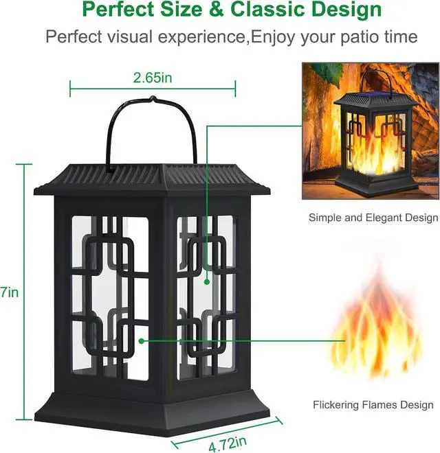 Alt view image 3 of 7 - Solar Lanterns Outdoor Waterproof, Hanging Solar Lights for Outside Black Hanging Solar Powered Lantern Decorative for Garden Yard Patio, 2 Pack
