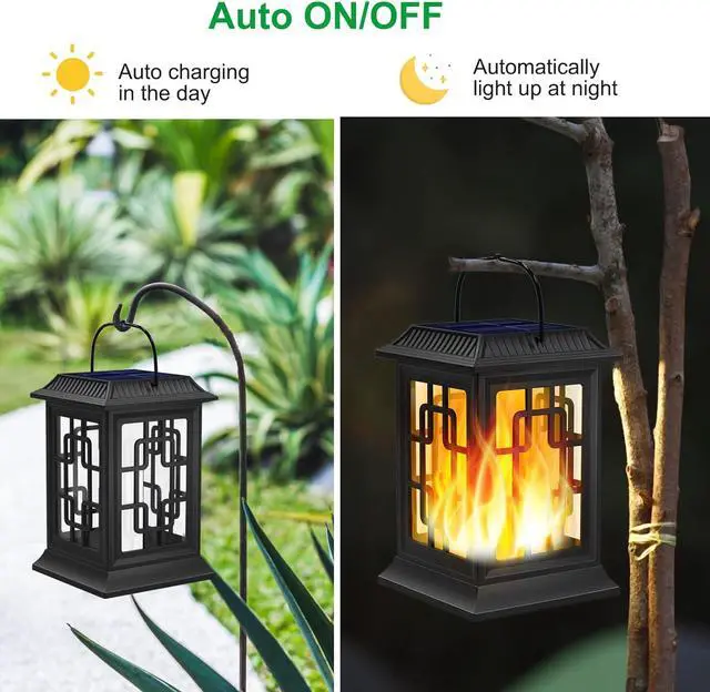 Alt view image 4 of 7 - Solar Lanterns Outdoor Waterproof, Hanging Solar Lights for Outside Black Hanging Solar Powered Lantern Decorative for Garden Yard Patio, 2 Pack