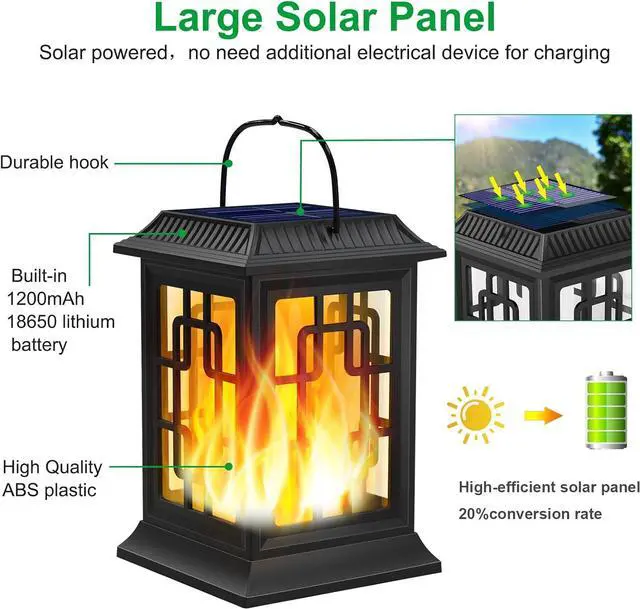 Alt view image 5 of 7 - Solar Lanterns Outdoor Waterproof, Hanging Solar Lights for Outside Black Hanging Solar Powered Lantern Decorative for Garden Yard Patio, 2 Pack