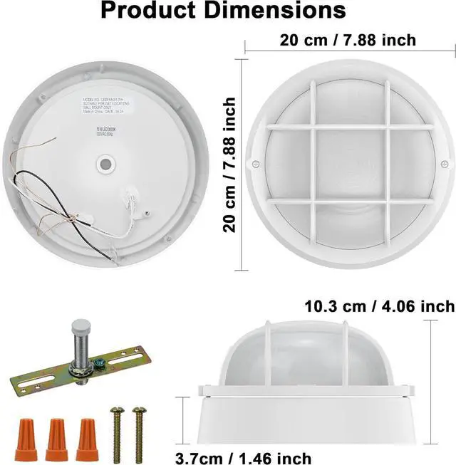 Alt view image 3 of 7 - Faymart 8" Bulkhead LED Light White Round, Nautical Outdoor Wall Light, 3000K, 1500LM, 15W, Waterproof, Rust-Proof, Modern White Round Bulkhead Light