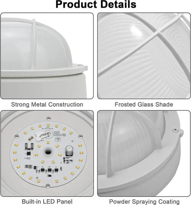 Alt view image 5 of 7 - Faymart 8" Bulkhead LED Light White Round, Nautical Outdoor Wall Light, 3000K, 1500LM, 15W, Waterproof, Rust-Proof, Modern White Round Bulkhead Light