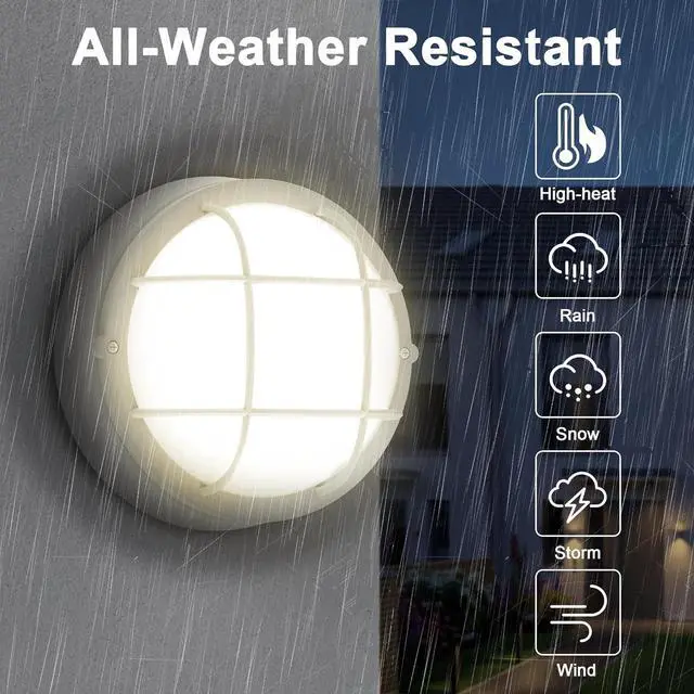 Alt view image 4 of 7 - Faymart 8" Bulkhead LED Light White Round, Nautical Outdoor Wall Light, 3000K, 1500LM, 15W, Waterproof, Rust-Proof, Modern White Round Bulkhead Light