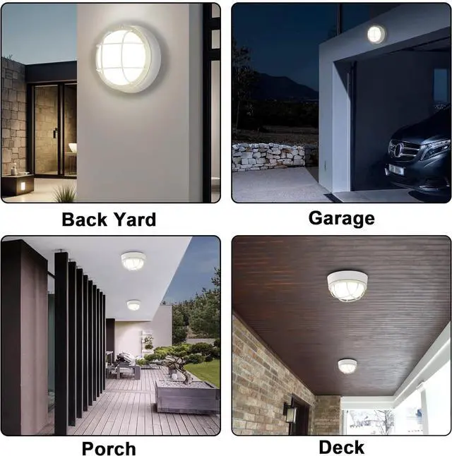 Alt view image 6 of 7 - Faymart 8" Bulkhead LED Light White Round, Nautical Outdoor Wall Light, 3000K, 1500LM, 15W, Waterproof, Rust-Proof, Modern White Round Bulkhead Light