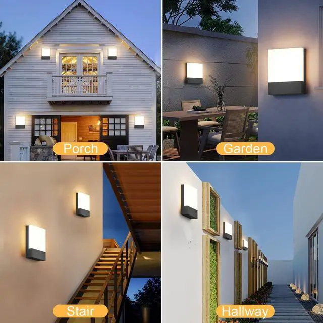 Alt view image 5 of 7 - 2-Pack Modern Outdoor LED Wall Light,24W 3000K Wall Porch&Patio Light,IP65 Led Exterior Wall Lights Fixtures,Low Profile Wall Sconce for House Yard Garage Walkway Garden(Black)