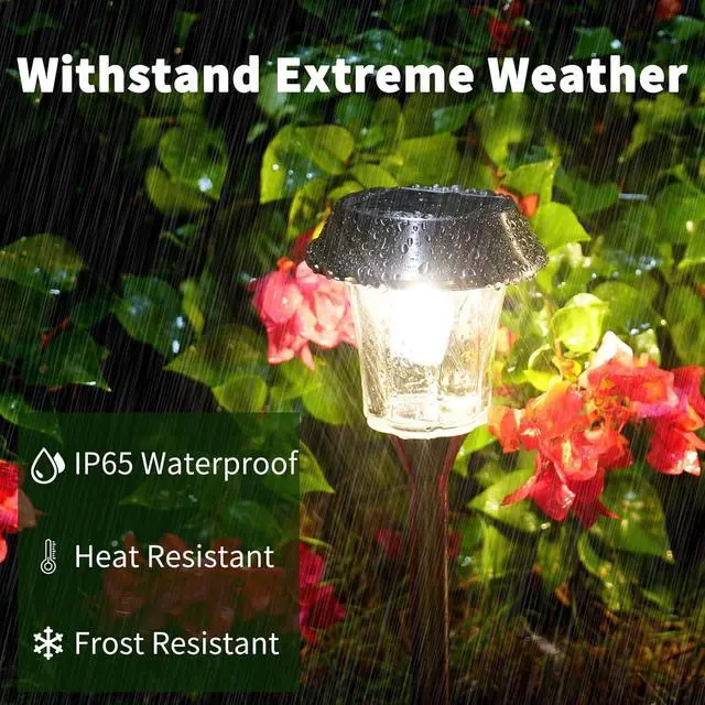 Alt view image 6 of 7 - Solar Pathway Lights Outdoor Waterproof, 4 Pack Glass & Stainless Steel Stake Lights with Projection, Dual Brightness 12/25 Lumens Warm White 3000K, Auto On/Off Landscape Lighting for Garden, Patio