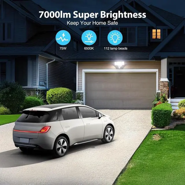 Alt view image 2 of 7 - Olafus 75W Motion Sensor Outdoor Lights, 7000lm Motion Flood Light Dusk to Dawn, IP65 Waterproof LED Security Floodlights, 6500K Motion Detector Lights for Outside, White