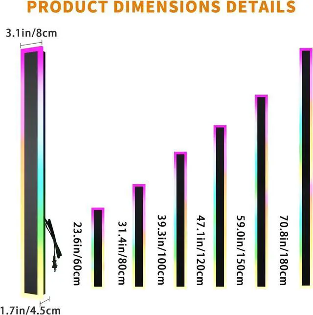 Alt view image 6 of 7 - Outdoor RGB Long Wall Lights, 23.6inch 2 Pack RGB/Warm/White Dimmable Modern Led Wall Lighting, Ip65 Waterproof Long Wall Sconce with Remote and APP Control for Outdoor/Indoor