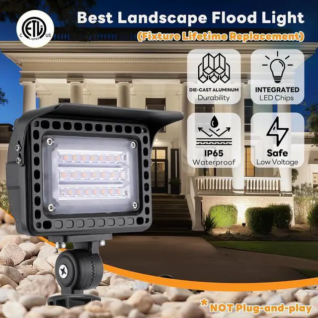 Alt view image 2 of 7 - Low Voltage LED Flood Light - 7W Landscape Wall Wash Light, 12V Outdoor IP65 Waterproof Angle Adjustable, Warm White Wide Beam Hardwired Aluminum Brown for Garden Yard Patio House