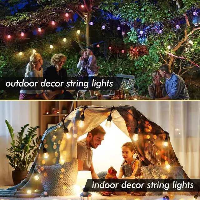 Alt view image 4 of 6 - Auroraworld Outdoor String Lights, 48FT Color Changing Outdoor String Lights, Patio Lights Waterproof Porch Light with Remote, for Patio Decor, Balcony