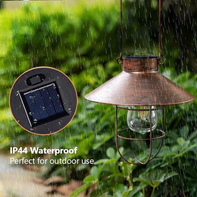 Alt view image 3 of 6 - HUYIENO 2Pack Solar Metal Hanging Lantern with Shepherd Hook Outdoor Led Garden Lights Brushed Copper