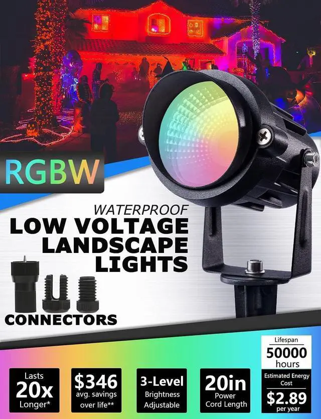 Alt view image 2 of 7 - SUNVIE 24 Pack Halloween RGBW Low Voltage Landscape Lights 12W LED Color Changing Landscape Lighting with Remote Control and Wire Connectors, AC/DC 12V-24V Waterproof Outdoor Spotlight for Yard Garden