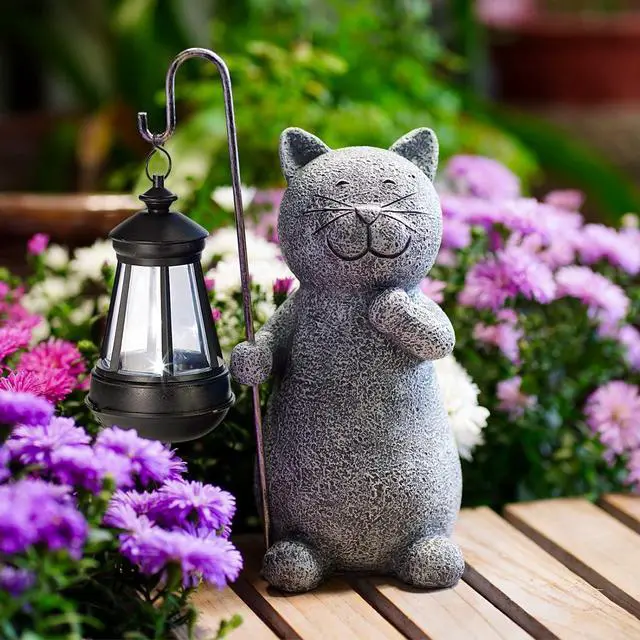 Main image of Qeeman Garden Decor Solar Statues: Mothers Day Birthday Gifts for Mom Grandma Women Sister Wife Lady Lover - Front Patio Balcony Yard Art Lawn Ornaments Porch Outdoor Outside Decorations (Cat)
