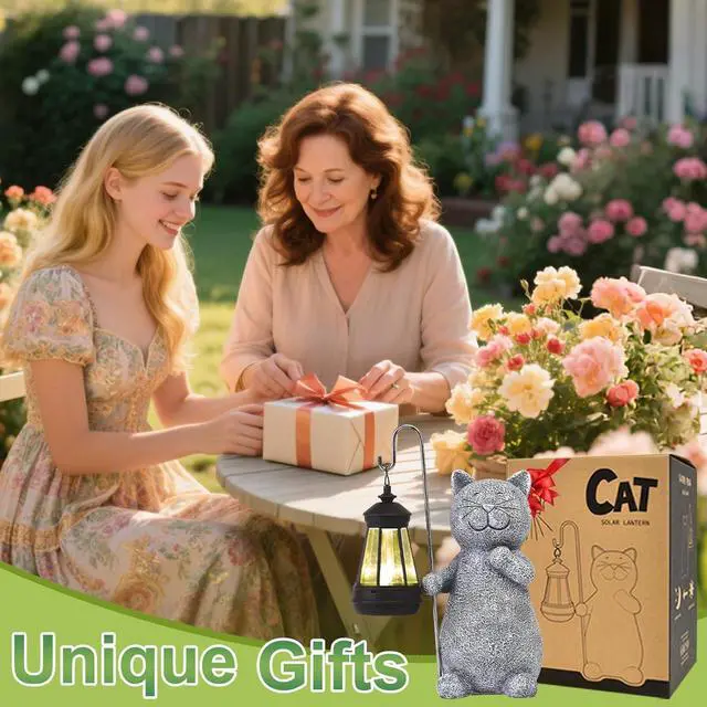 Alt view image 2 of 7 - Qeeman Garden Decor Solar Statues: Mothers Day Birthday Gifts for Mom Grandma Women Sister Wife Lady Lover - Front Patio Balcony Yard Art Lawn Ornaments Porch Outdoor Outside Decorations (Cat)