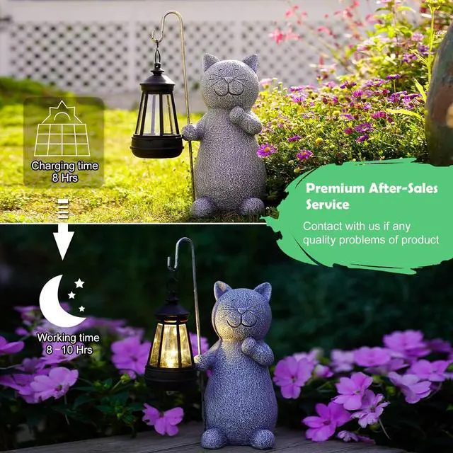 Alt view image 5 of 7 - Qeeman Garden Decor Solar Statues: Mothers Day Birthday Gifts for Mom Grandma Women Sister Wife Lady Lover - Front Patio Balcony Yard Art Lawn Ornaments Porch Outdoor Outside Decorations (Cat)