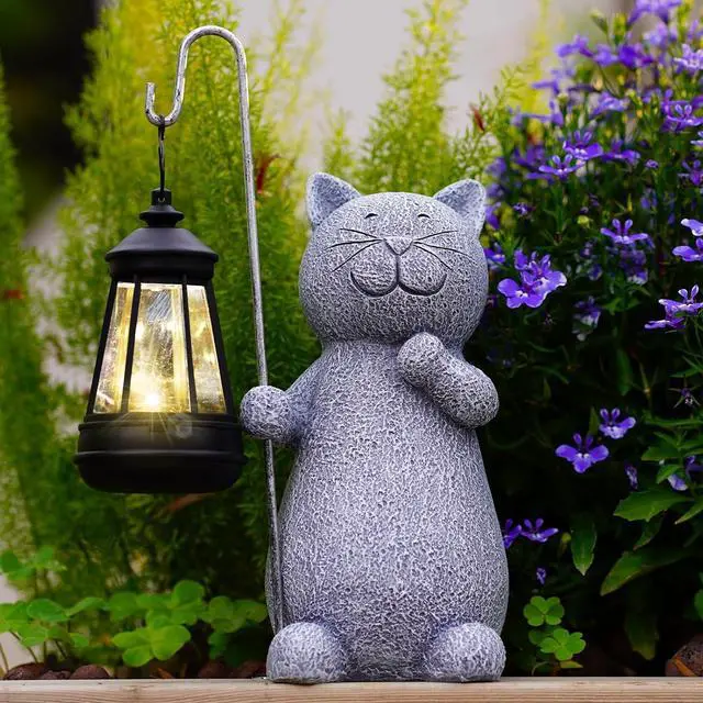 Alt view image 6 of 7 - Qeeman Garden Decor Solar Statues: Mothers Day Birthday Gifts for Mom Grandma Women Sister Wife Lady Lover - Front Patio Balcony Yard Art Lawn Ornaments Porch Outdoor Outside Decorations (Cat)