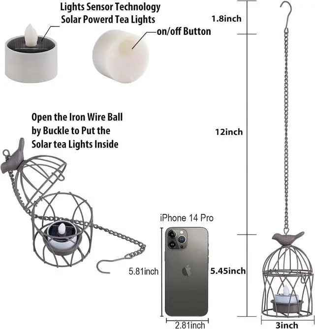 Alt view image 3 of 7 - Solar Lanterns Outdoor Waterproof, Rust Iron Cage Candle Holder with Flickering Solar Powered Tea Lights, Hanging Solar Lights for Outside Tree Backyard Patio Garden Fence Decoration-4Pack