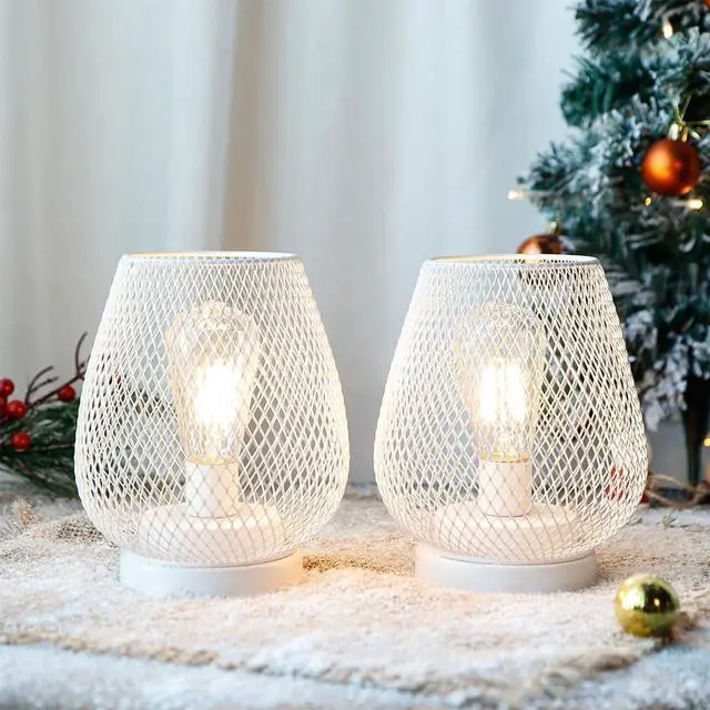 Main image of JHY DESIGN Set of 2 Metal Cage LED Lanterns Battery Powered Cordless Accent Light with LED Great for Weddings Parties Patio Events for Indoors Outdoors(White)