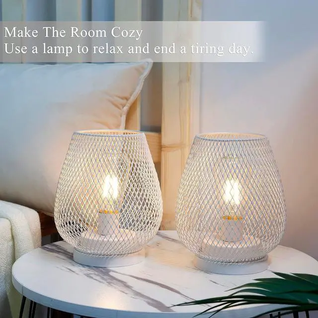 Alt view image 4 of 7 - JHY DESIGN Set of 2 Metal Cage LED Lanterns Battery Powered Cordless Accent Light with LED Great for Weddings Parties Patio Events for Indoors Outdoors(White)