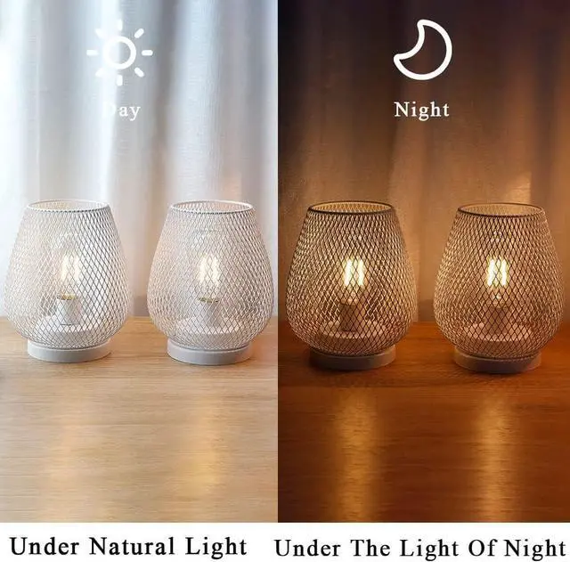 Alt view image 5 of 7 - JHY DESIGN Set of 2 Metal Cage LED Lanterns Battery Powered Cordless Accent Light with LED Great for Weddings Parties Patio Events for Indoors Outdoors(White)