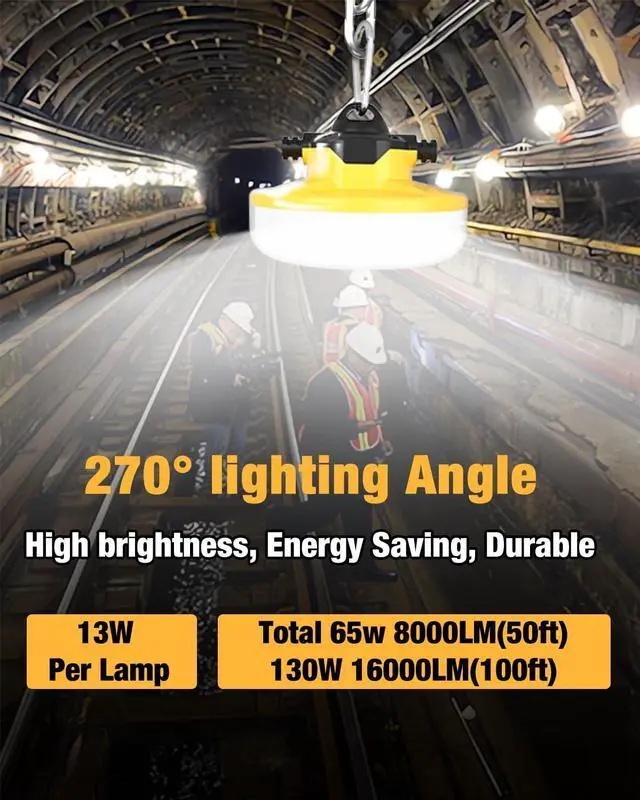 Alt view image 5 of 7 - LED Construction String Light 100FT, 130W 16000Lm Industrial LED String Work Lights with 10 Bulbs, Linkable 5000K Super Bright Temporary Lighting for Construction Site, Job Site, Work Site