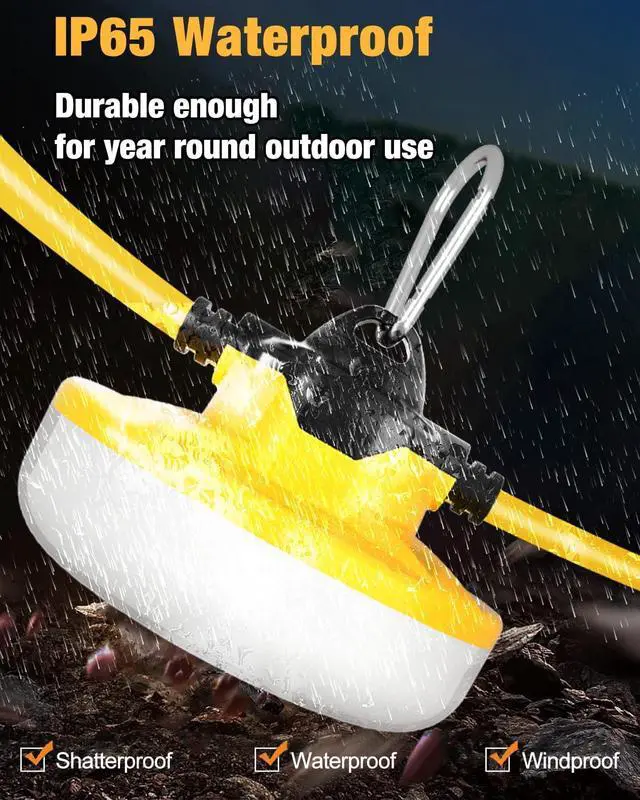 Alt view image 6 of 7 - LED Construction String Light 100FT, 130W 16000Lm Industrial LED String Work Lights with 10 Bulbs, Linkable 5000K Super Bright Temporary Lighting for Construction Site, Job Site, Work Site