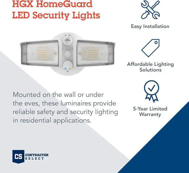 Alt view image 2 of 7 - Lithonia Lighting HGX LED 2SH ALO SWW2 120 PE WH M2 HomeGuard LED Outdoor Security Floodlight, Adjustable Light Output, Switchable CCT, Photocell, 2-Lights, White