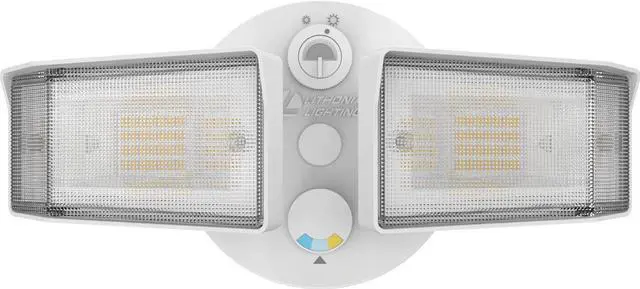 Alt view image 5 of 7 - Lithonia Lighting HGX LED 2SH ALO SWW2 120 PE WH M2 HomeGuard LED Outdoor Security Floodlight, Adjustable Light Output, Switchable CCT, Photocell, 2-Lights, White