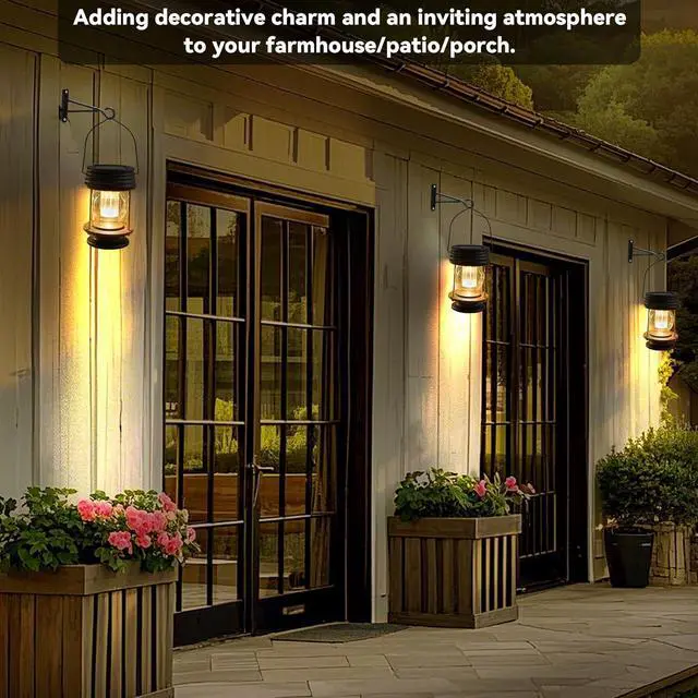 Alt view image 3 of 7 - Solar Lanterns Outdoor - 2 Pack Hanging Solar Lights for Outside, Waterproof Outdoor Garden Lanterns Lamp Vintage Design for Landscape Yard Pathway Beach Pavilion Table Decoration (Warm Lights)