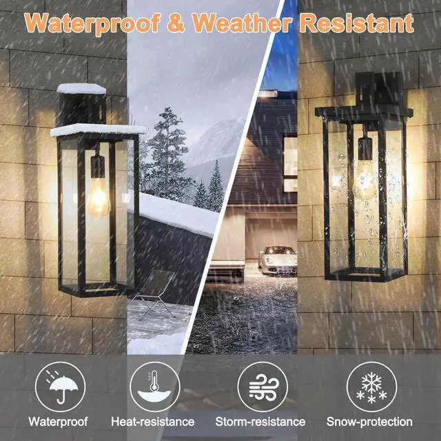Alt view image 5 of 7 - tewei 2 Pack Dusk to Dawn Large Outdoor Wall Lantern, 20 Inch Black Exterior Wall Light Fixtures, Large Porch Light with Clear Shade Sensor Modern Outdoor Sconce Lights for House Garage, E26 Base