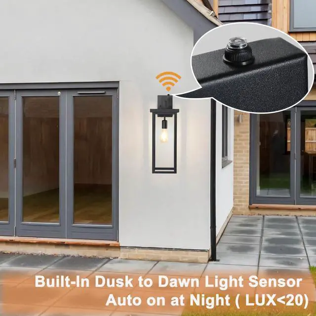 Alt view image 3 of 7 - tewei 2 Pack Dusk to Dawn Large Outdoor Wall Lantern, 20 Inch Black Exterior Wall Light Fixtures, Large Porch Light with Clear Shade Sensor Modern Outdoor Sconce Lights for House Garage, E26 Base