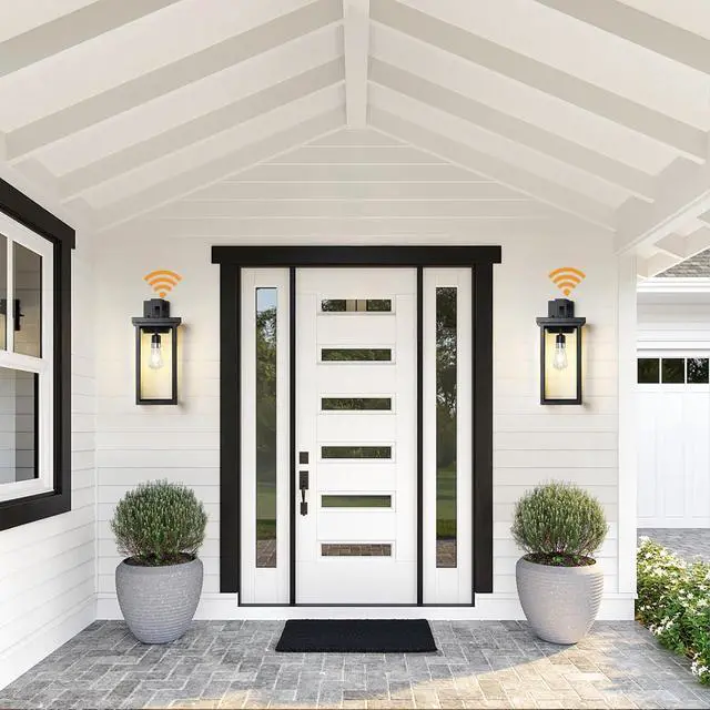 Alt view image 7 of 7 - tewei 2 Pack Dusk to Dawn Large Outdoor Wall Lantern, 20 Inch Black Exterior Wall Light Fixtures, Large Porch Light with Clear Shade Sensor Modern Outdoor Sconce Lights for House Garage, E26 Base