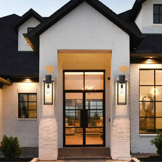 Alt view image 6 of 7 - tewei 2 Pack Dusk to Dawn Large Outdoor Wall Lantern, 20 Inch Black Exterior Wall Light Fixtures, Large Porch Light with Clear Shade Sensor Modern Outdoor Sconce Lights for House Garage, E26 Base