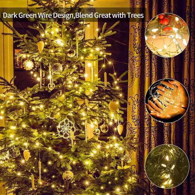 Alt view image 2 of 5 - 400 LED Fairy Lights 131 FT Green Wire LED String Lights 8 Modes Timer Twinkle Fairy Lights Plug in Waterproof for Xmas Yard Tree Patio Wedding Holiday Party DIY Decorations(Warm White)