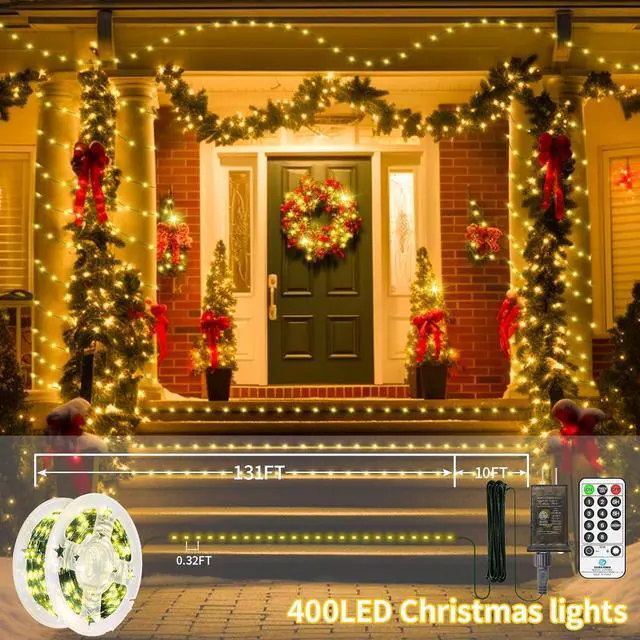 Alt view image 3 of 5 - 400 LED Fairy Lights 131 FT Green Wire LED String Lights 8 Modes Timer Twinkle Fairy Lights Plug in Waterproof for Xmas Yard Tree Patio Wedding Holiday Party DIY Decorations(Warm White)