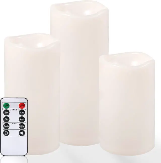 Main image of NURADA Large Outdoor Flameless Candles 6" 8" 10" x 5" - Waterproof LED Pillar Flickering Candle Battery Operated with Timer Remote for Patio Porch Lanterns - Ivory White Set of 3