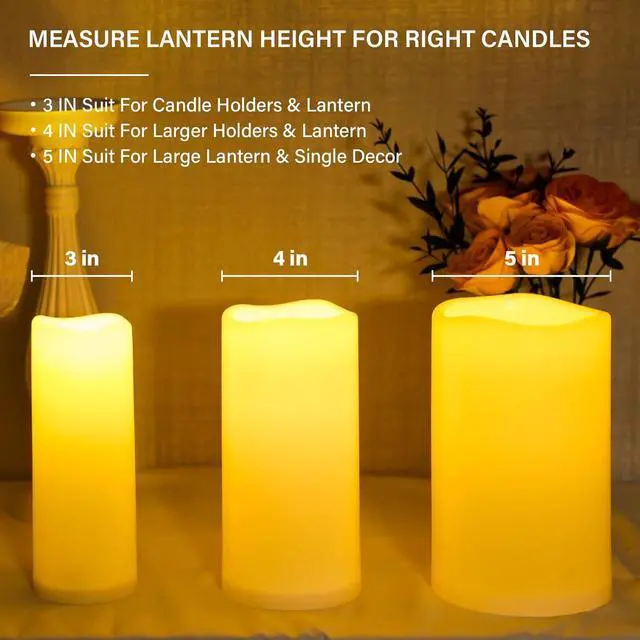 Alt view image 5 of 7 - NURADA Large Outdoor Flameless Candles 6" 8" 10" x 5" - Waterproof LED Pillar Flickering Candle Battery Operated with Timer Remote for Patio Porch Lanterns - Ivory White Set of 3