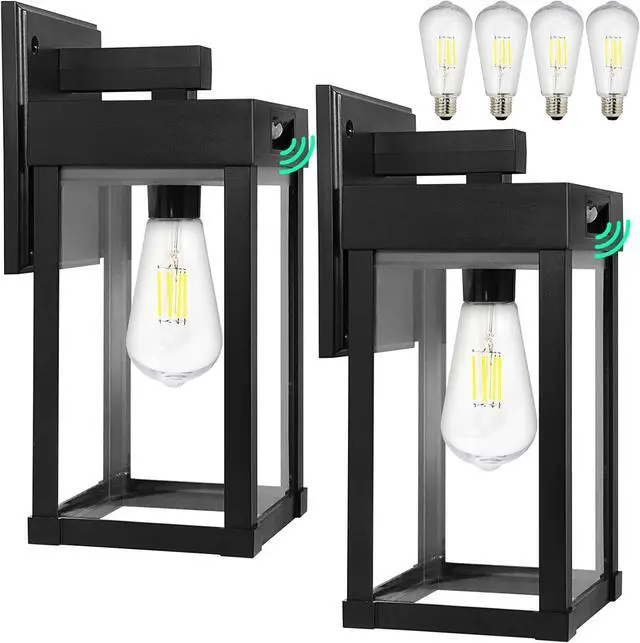 Main image of Solar Wall Lights Outdoor, Solar Sconce Lantern with 3 Lighting Modes & Motion Sensor, Porch Light Fixture Outside Waterproof with Clear Panel for Garage Yard Front Door Shed (2 Pack)