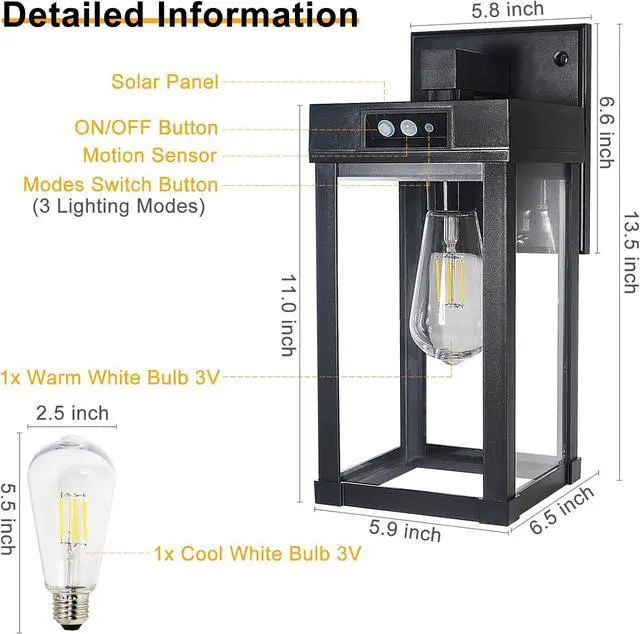 Alt view image 4 of 7 - Solar Wall Lights Outdoor, Solar Sconce Lantern with 3 Lighting Modes & Motion Sensor, Porch Light Fixture Outside Waterproof with Clear Panel for Garage Yard Front Door Shed (2 Pack)