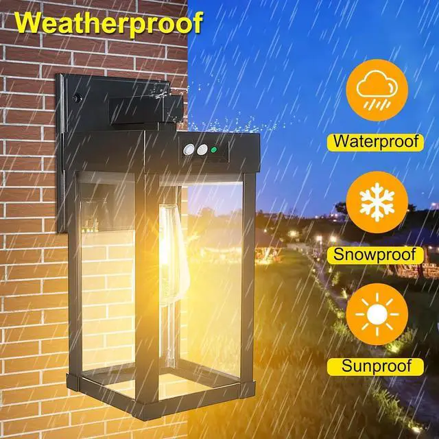 Alt view image 3 of 7 - Solar Wall Lights Outdoor, Solar Sconce Lantern with 3 Lighting Modes & Motion Sensor, Porch Light Fixture Outside Waterproof with Clear Panel for Garage Yard Front Door Shed (2 Pack)