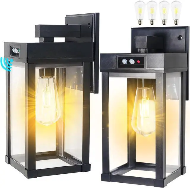 Alt view image 7 of 7 - Solar Wall Lights Outdoor, Solar Sconce Lantern with 3 Lighting Modes & Motion Sensor, Porch Light Fixture Outside Waterproof with Clear Panel for Garage Yard Front Door Shed (2 Pack)