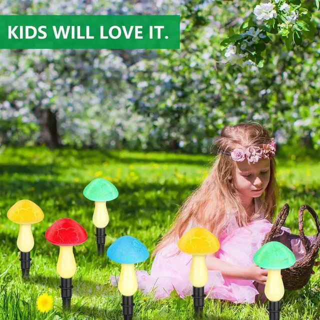 Alt view image 7 of 7 - Mushroom Solar Lights Outdoor, Cute Garden Mushrooms Outdoor Decor Stake String Lightings Waterproof with 8 Lights and 8 Modes for Outside Back Yard Lawn Flowerbed Gnome Decorations