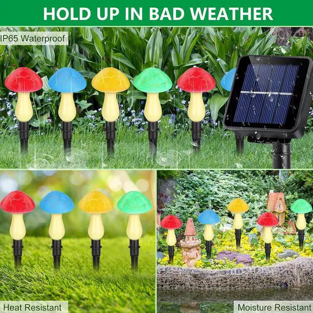 Alt view image 5 of 7 - Mushroom Solar Lights Outdoor, Cute Garden Mushrooms Outdoor Decor Stake String Lightings Waterproof with 8 Lights and 8 Modes for Outside Back Yard Lawn Flowerbed Gnome Decorations