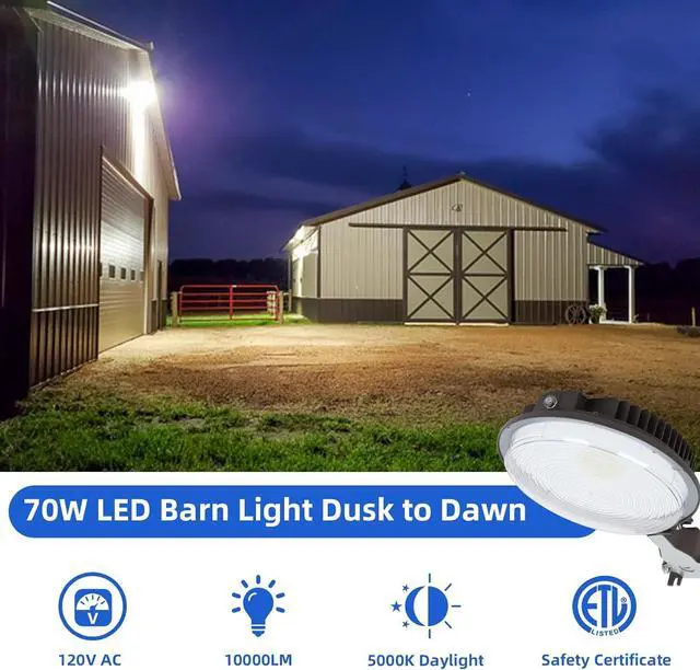 Alt view image 2 of 7 - 70W LED Barn Light,Dusk to Dawn Outdoor Lighting with Photocell and Mount arm, 5000K Daylight 10500LM,IP65 Waterproof Adjustable Angle Outdoor Flood Light for Yard Garage Securtity Area
