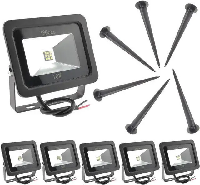 Main image of 6 Pack Cool White 10W LED Flood Light Outdoor Waterproof IP65, Wall Security Landscape Lamp, Home, Square, Yard, Garage, Street, Pathway, Spike Stand, Low Voltage 12V 24V 36V 48V 60V DC AC