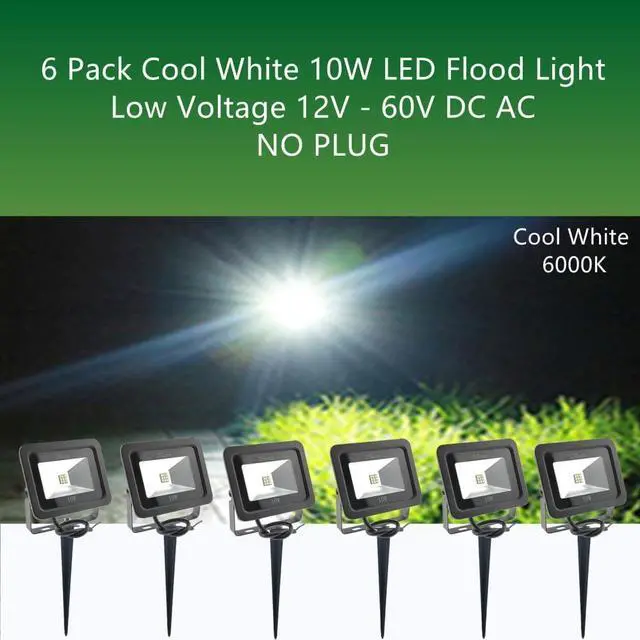 Alt view image 2 of 7 - 6 Pack Cool White 10W LED Flood Light Outdoor Waterproof IP65, Wall Security Landscape Lamp, Home, Square, Yard, Garage, Street, Pathway, Spike Stand, Low Voltage 12V 24V 36V 48V 60V DC AC