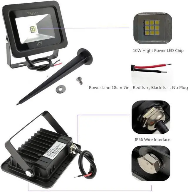 Alt view image 3 of 7 - 6 Pack Cool White 10W LED Flood Light Outdoor Waterproof IP65, Wall Security Landscape Lamp, Home, Square, Yard, Garage, Street, Pathway, Spike Stand, Low Voltage 12V 24V 36V 48V 60V DC AC