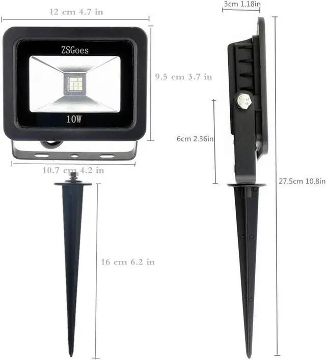 Alt view image 4 of 7 - 6 Pack Cool White 10W LED Flood Light Outdoor Waterproof IP65, Wall Security Landscape Lamp, Home, Square, Yard, Garage, Street, Pathway, Spike Stand, Low Voltage 12V 24V 36V 48V 60V DC AC