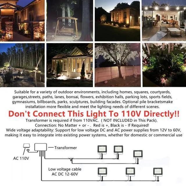 Alt view image 6 of 7 - 6 Pack Cool White 10W LED Flood Light Outdoor Waterproof IP65, Wall Security Landscape Lamp, Home, Square, Yard, Garage, Street, Pathway, Spike Stand, Low Voltage 12V 24V 36V 48V 60V DC AC