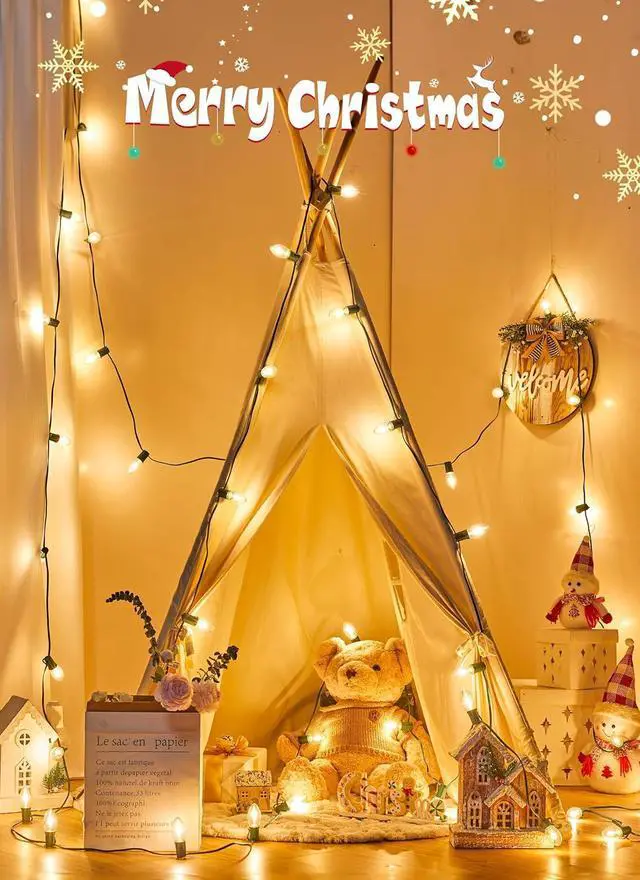 Alt view image 2 of 7 - Vintage C9 LED Christmas Lights Outdoor, 100 Feet C9 String Lights with 50 Shatterproof C9 Bulbs, Waterproof Connectable Christmas Tree Lights for Outside Roofline Patio Xmas Decorations, Warm White