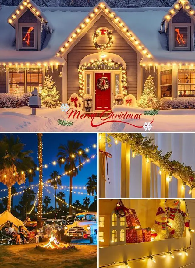 Alt view image 6 of 7 - Vintage C9 LED Christmas Lights Outdoor, 100 Feet C9 String Lights with 50 Shatterproof C9 Bulbs, Waterproof Connectable Christmas Tree Lights for Outside Roofline Patio Xmas Decorations, Warm White